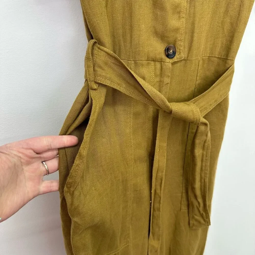 Zara Women’s Deep Mustard Yellow Linen Shortsleeved Tapered Leg Jumpsuit